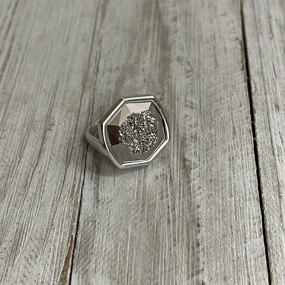 Kendra Scott Davis Ring Platinum Silver Druzy NEW